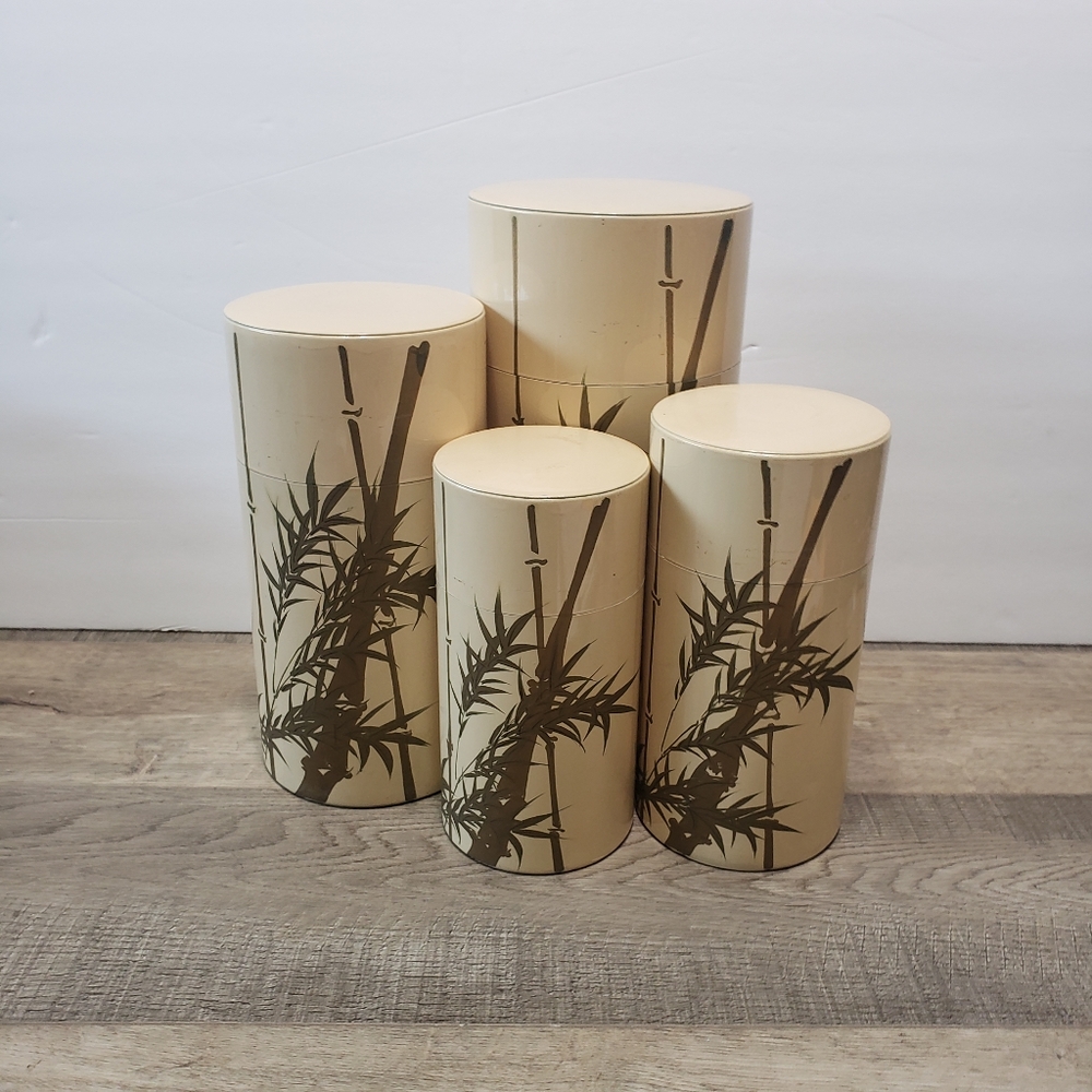 Vintage Nesting Canisters Bamboo Hand Painted